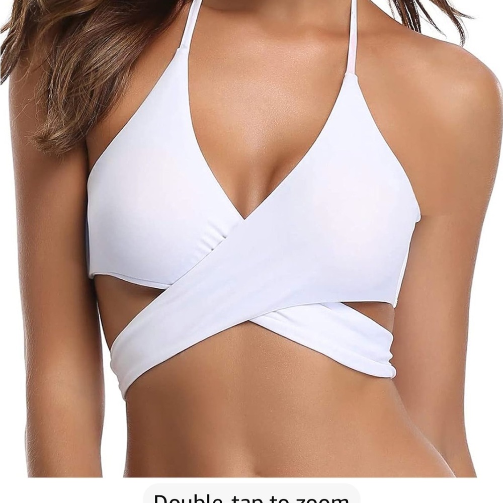 Shekini White Push-Up Halter Wrap Bikini Top